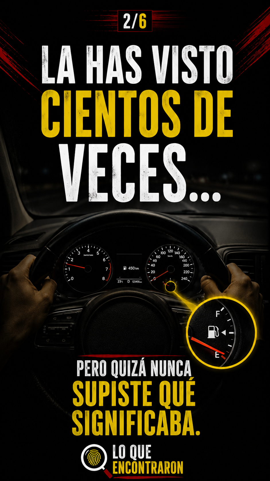 Persona observando el cuadro de instrumentos de un coche para localizar la flecha del combustible