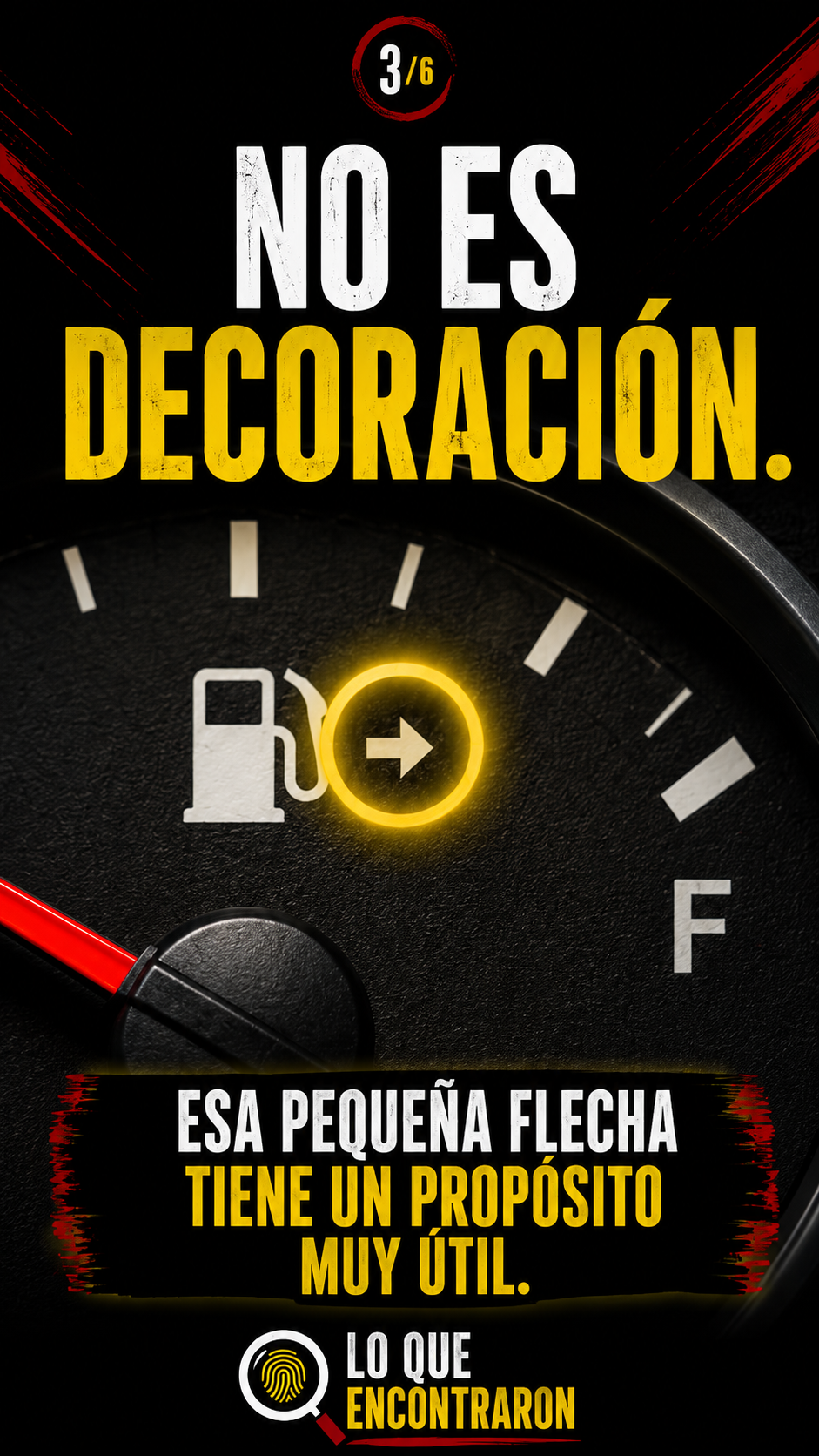 Primer plano del símbolo de combustible y la flecha que indica el lado de la tapa del depósito