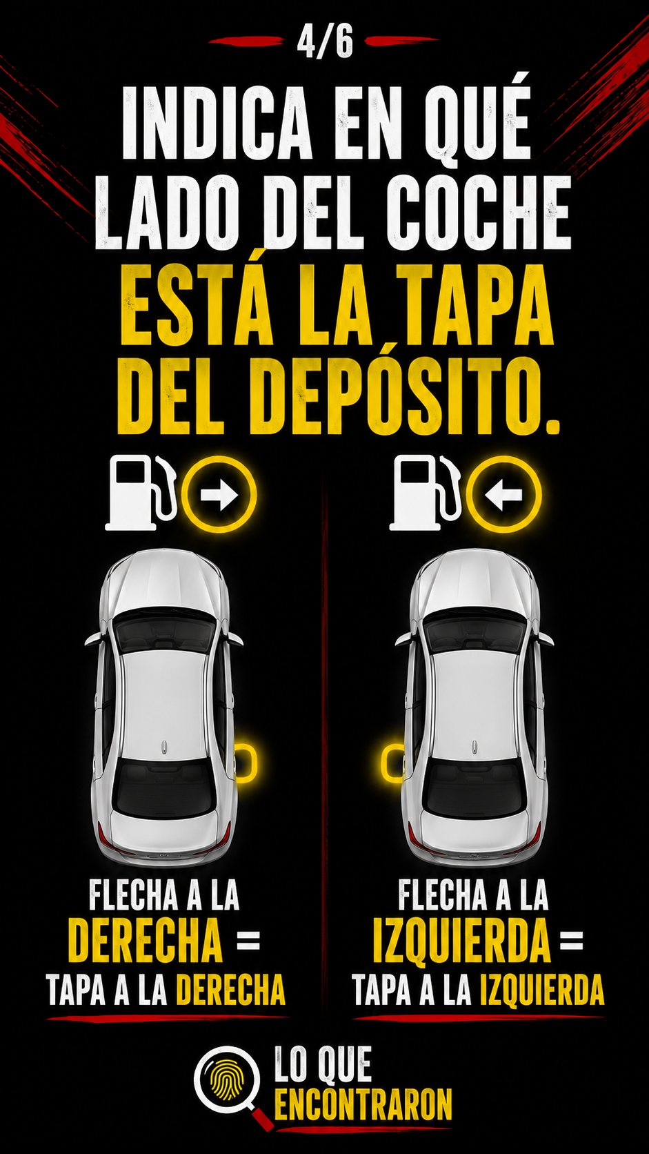 Ilustración que explica que la flecha señala el lado derecho o izquierdo de la tapa del depósito